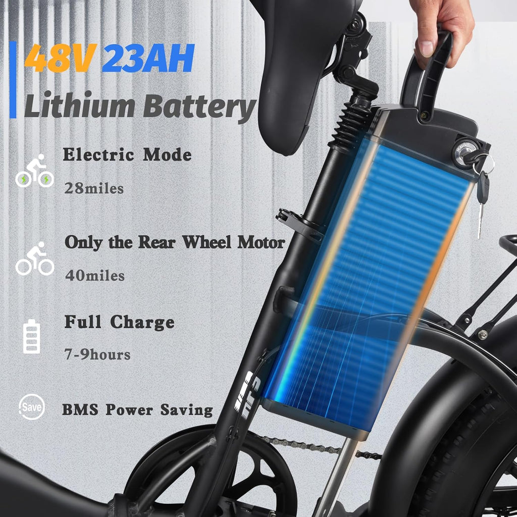 2000W Folding Electric Bike with 48V 23AH Removable Battery 20''x 4.0 Fat Tire X932
