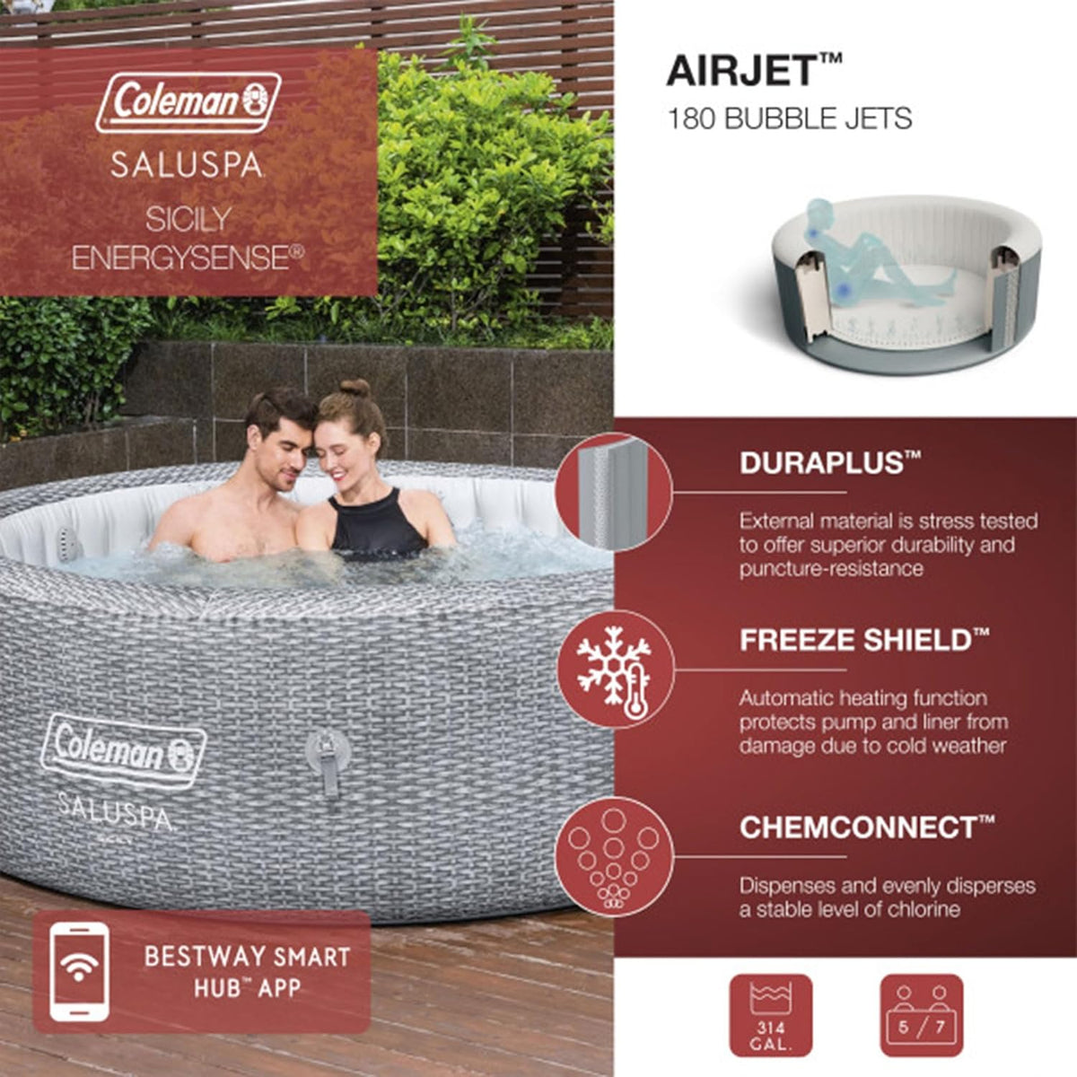 Gray Inflatable Round Hot Tub with Cover & 4 Non-Slip Pool Spa Seat X587