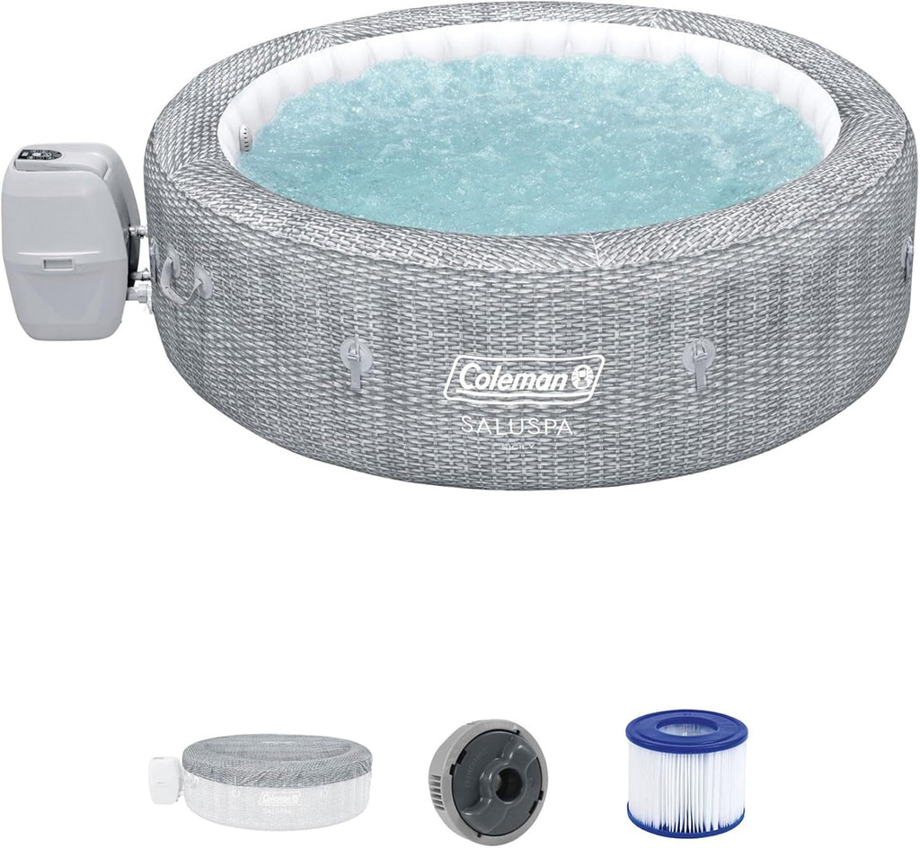 Gray Inflatable Round Hot Tub with Cover & 4 Non-Slip Pool Spa Seat X587