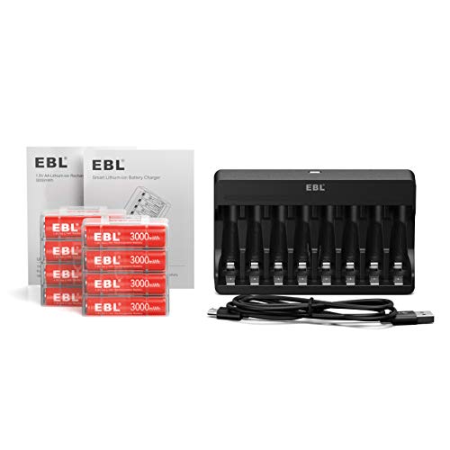 8 Pack Rechargeable AA Lithium Batteries 1.5V 3000mWh with Charger P904429