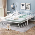 Full Size White Metal Daybed with Twin Size Adjustable Trundle I188