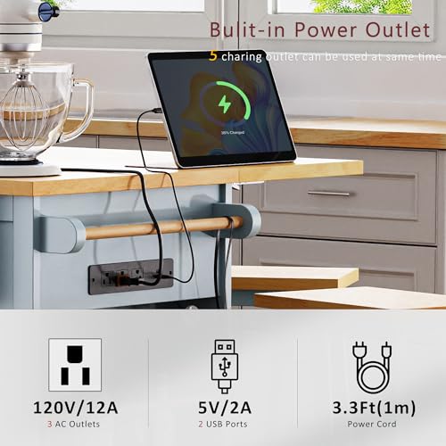 53" Rolling Kitchen Island Set with Power Outlet and Drop Leaf U500