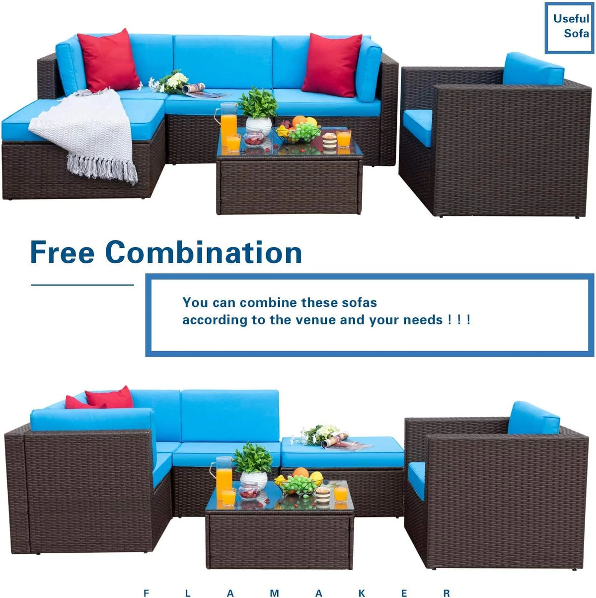 6 Pieces Patio Furniture Set with Cushion and Table E197