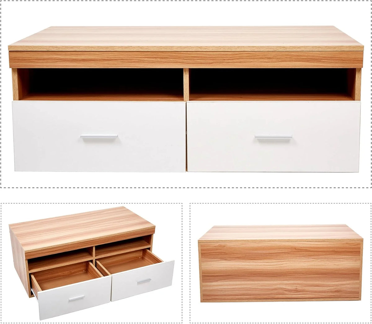 Wood Coffee Table with 2 Bin Drawers and Compartments A807256