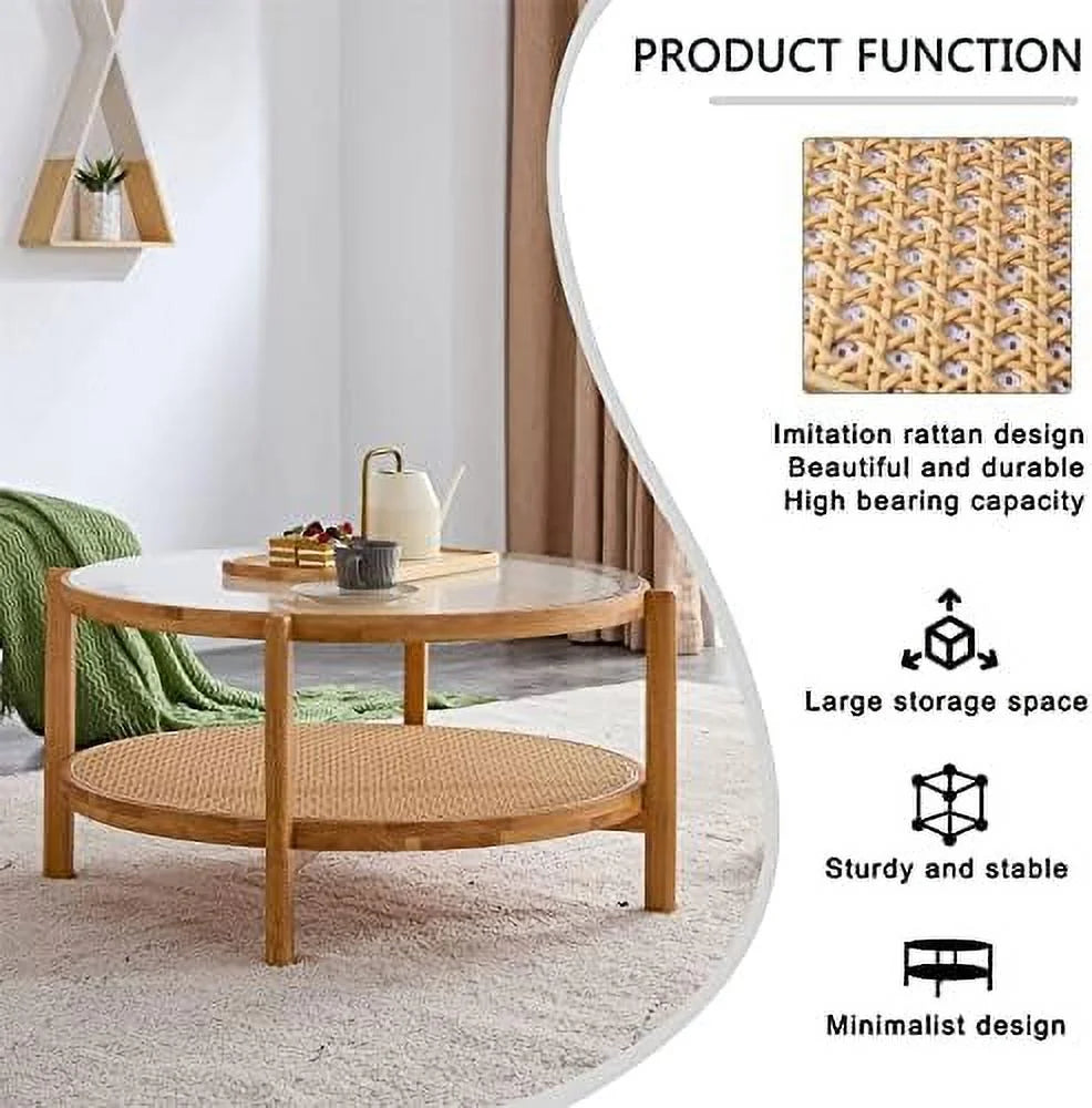 Rectangle Glass Top Solid Wood Coffee Table I693