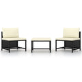 3 Piece Black Poly Rattan Garden Sofa Set with White Cushions and Footrest K1525