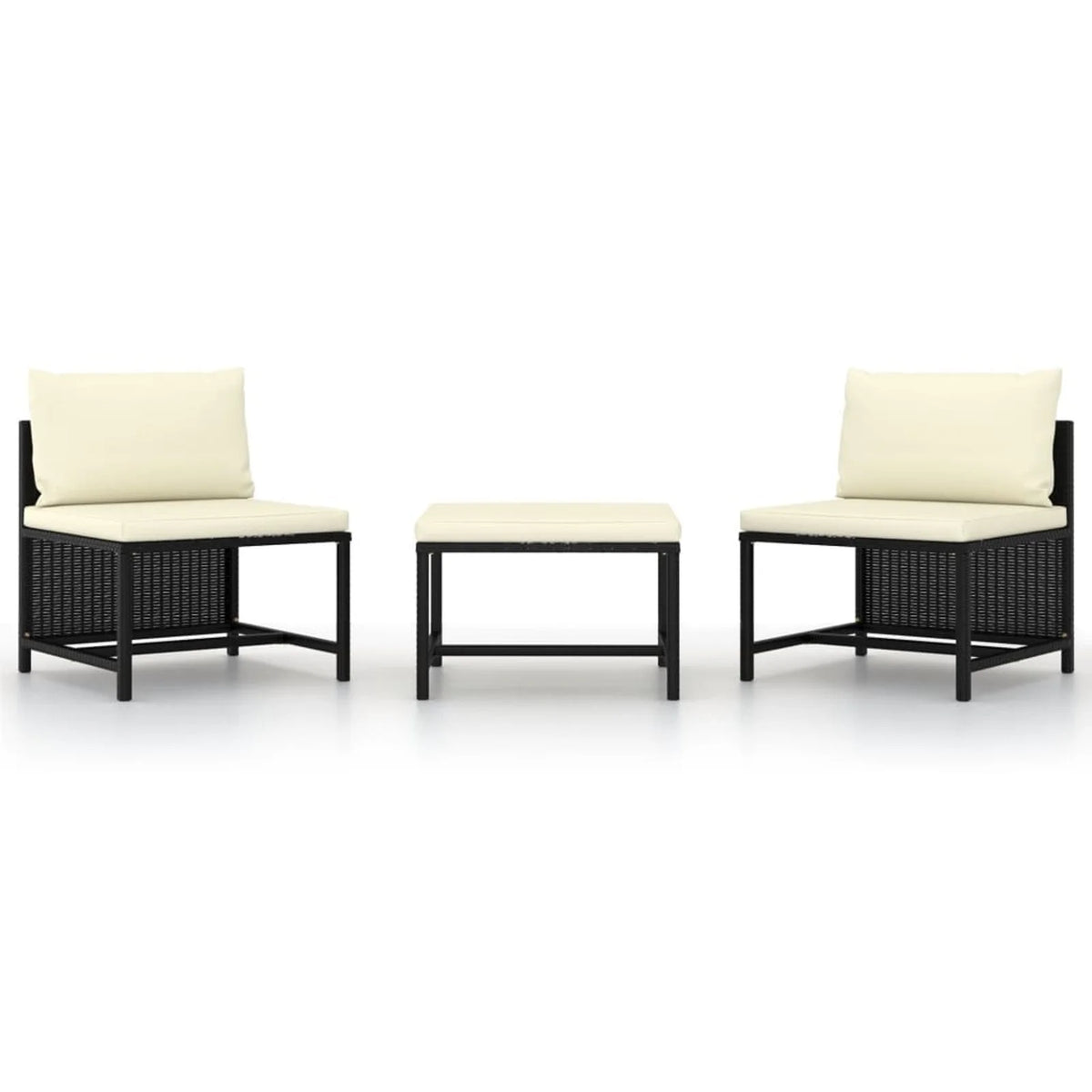 3 Piece Black Poly Rattan Garden Sofa Set with White Cushions and Footrest K1525