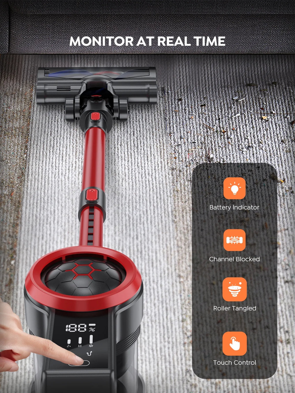 Cordless Stick Vacuum Cleaner 450W 38Kpa Detachable Battery X6882