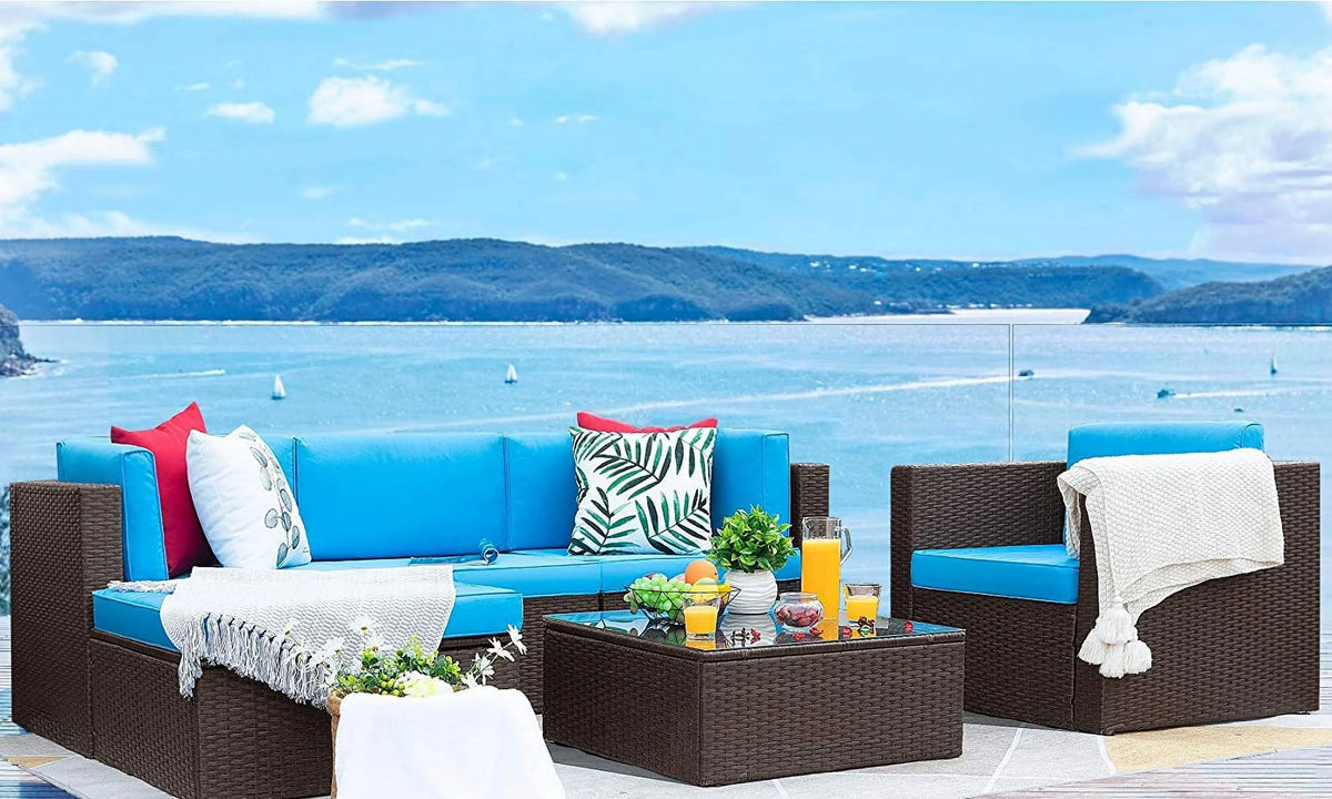 6 Pieces Patio Furniture Set with Cushion and Table E197