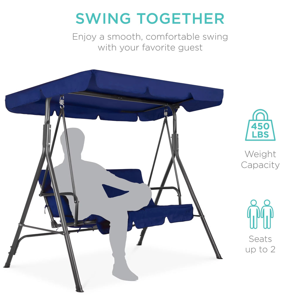 2-Person Convertible Canopy Swing Glider Lounge Chair with Removable Cushions Blue Z678900