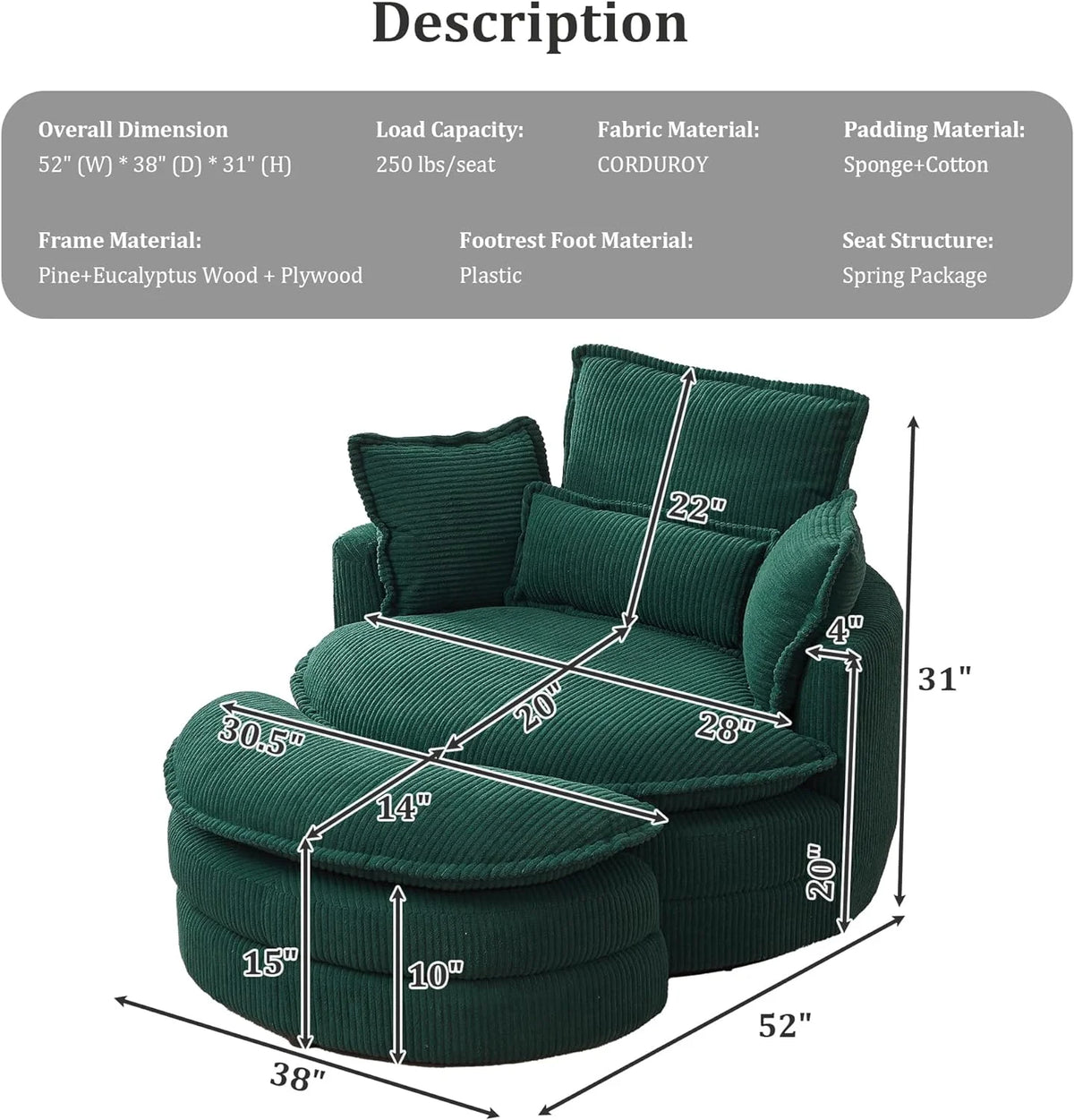 Beige Corduroy Tufted Swivel Accent Chair with Ottoman G2864