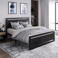 Queen Size Metal Platform Bed Frame with Wooden Headboard Footboard O31391