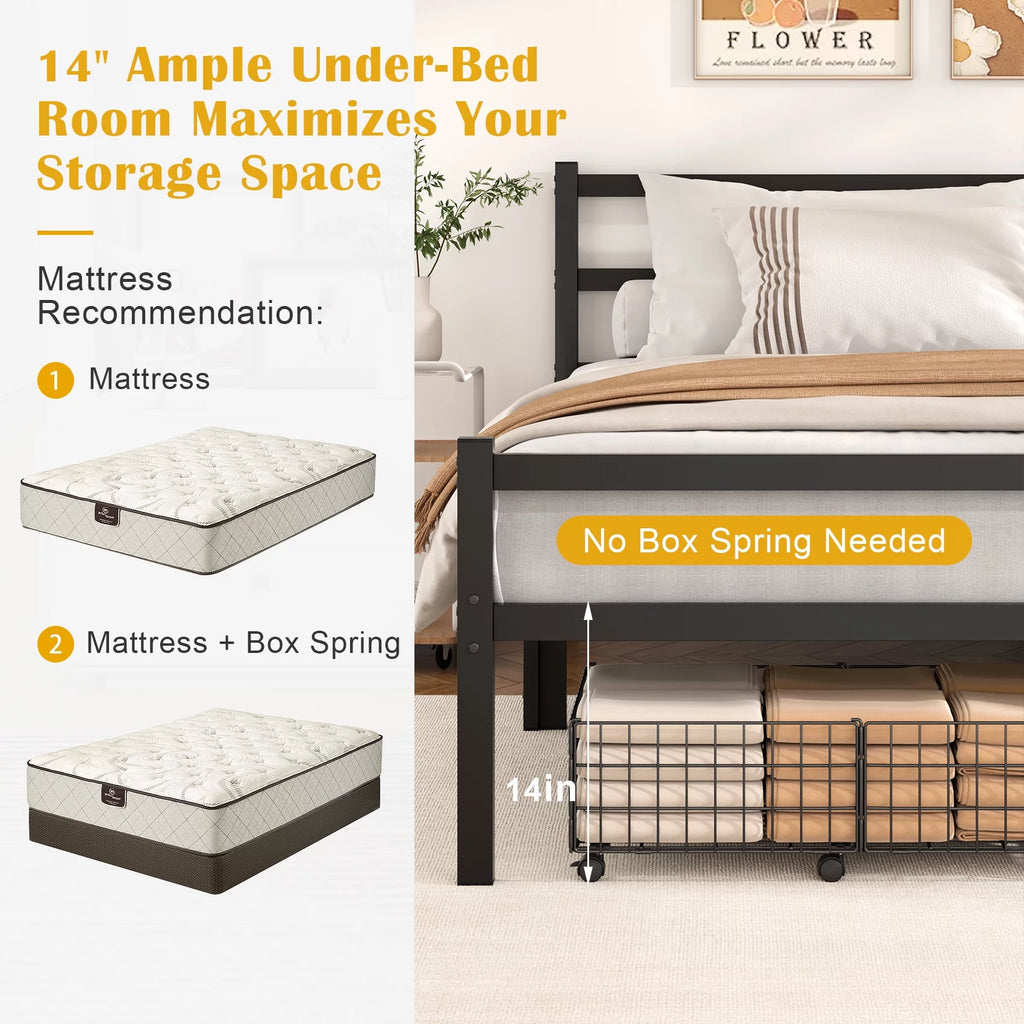 Queen Size Metal Platform Bed Frame with Headboard and Footboard M3056