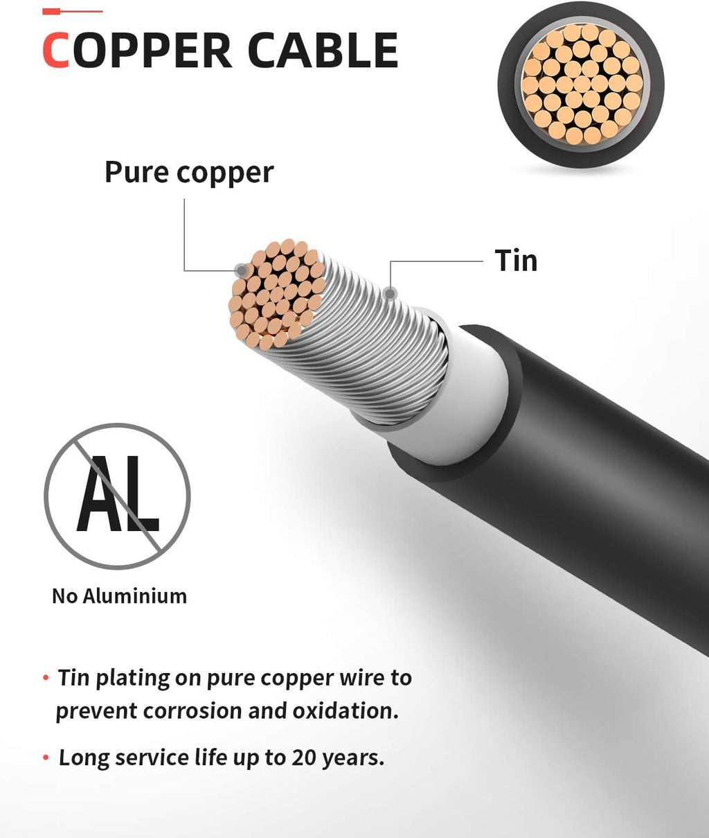 50 Feet 10AWG Solar Extension Cable with Female and Male Connector, Red and Black G41247
