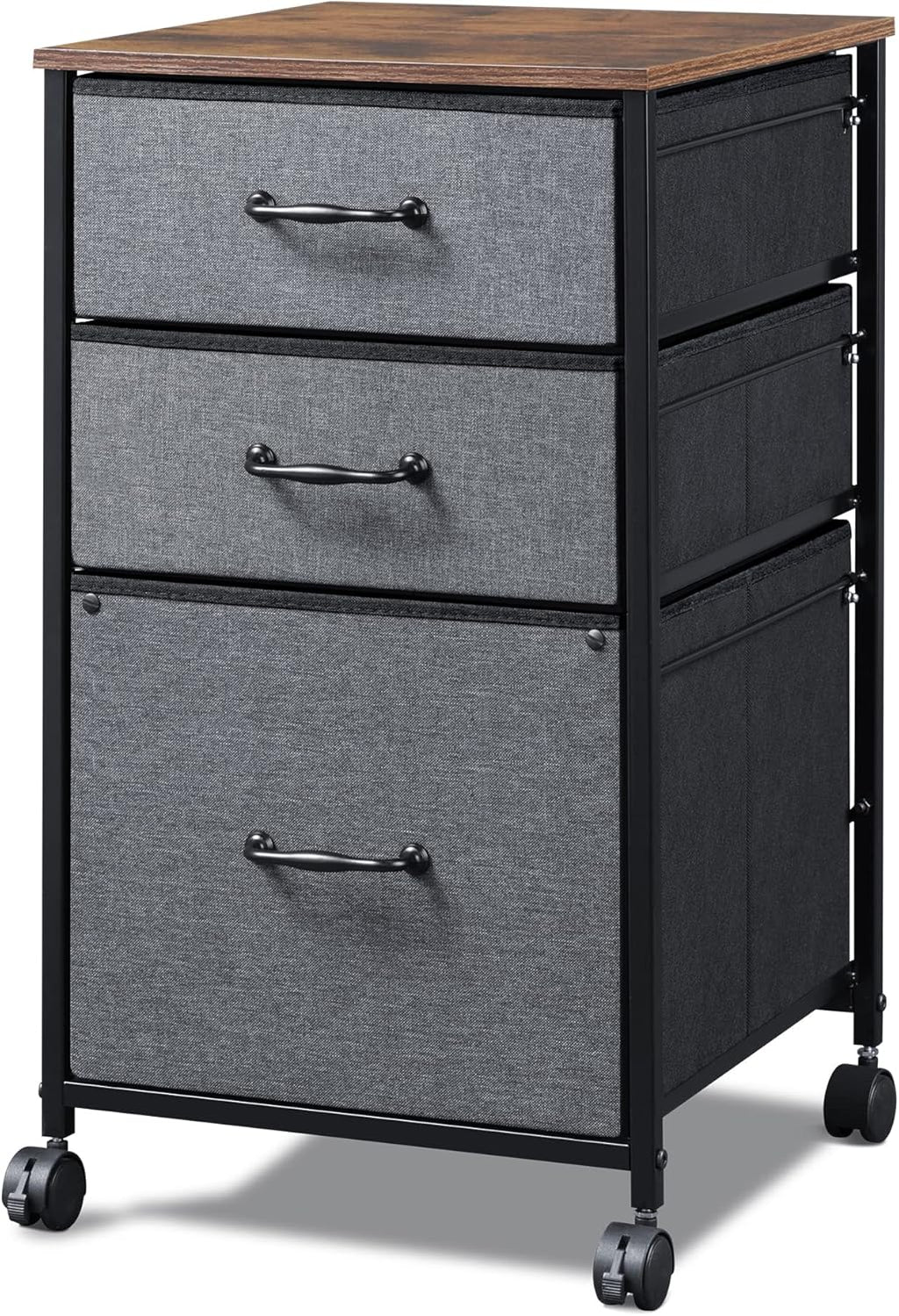Mobile File Cabinet with Open Storage Shelf, Rustic Brown D29928