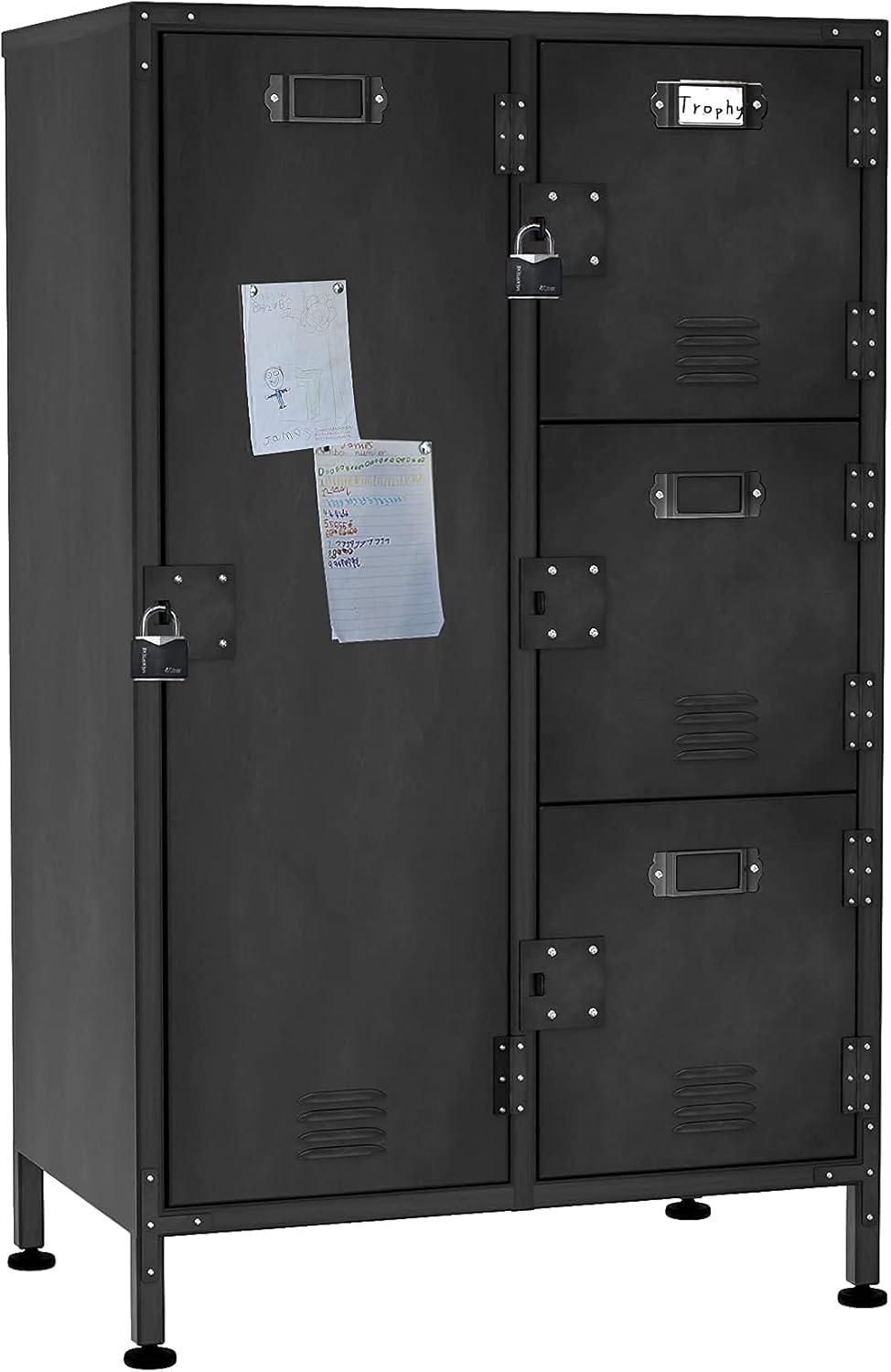 4 Door Lockable Black Metal Storage Cabinet with Shelves P1421