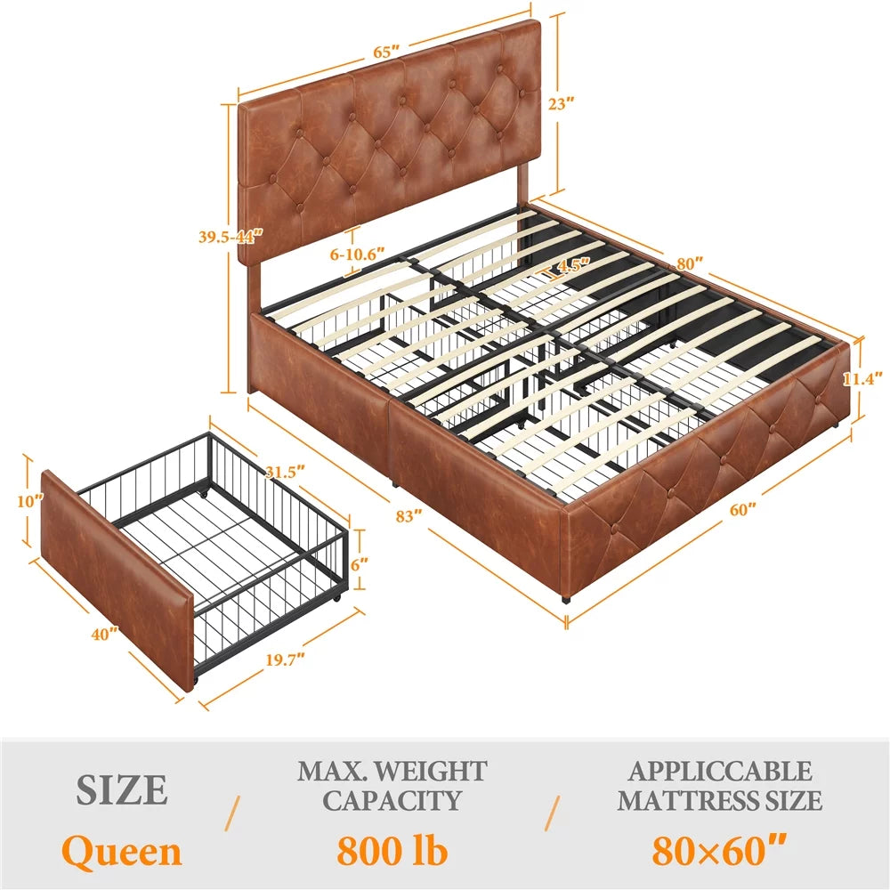 Black Queen Upholstered Platform Bed with Storage E882