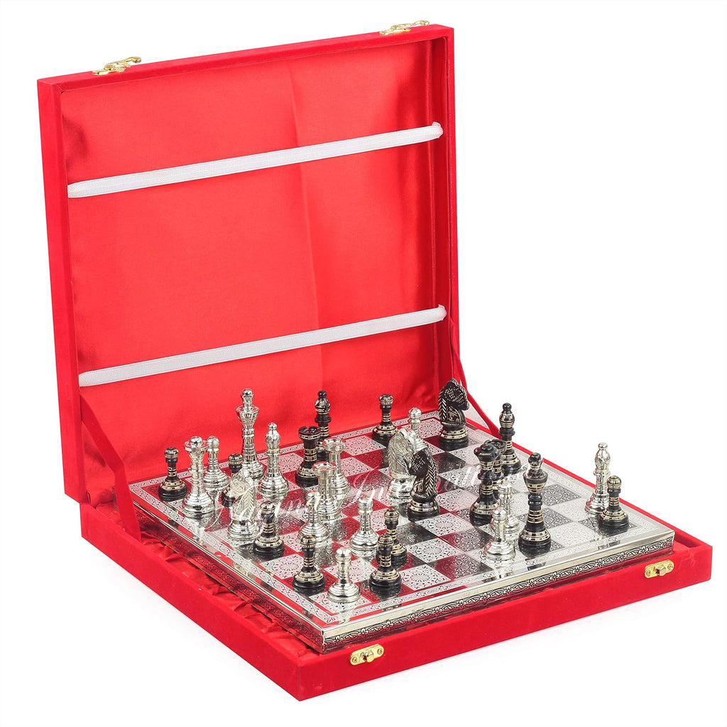 Solid Brass Black Chess Set with Red Velvet Storage Case E75503