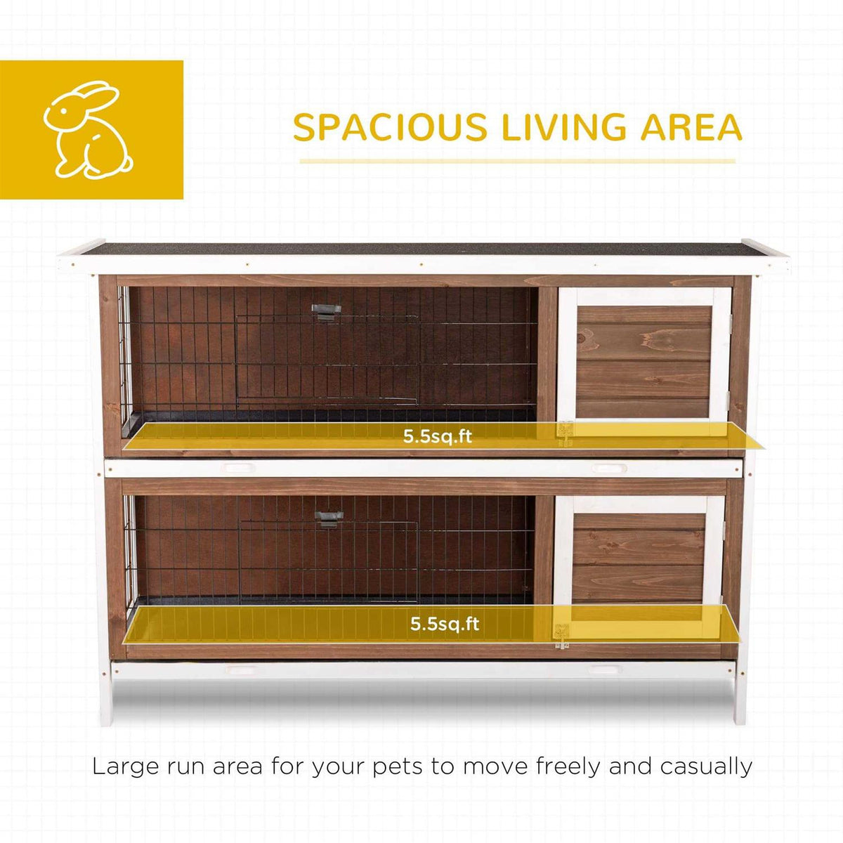 2-Story Wooden Rabbit Hutch with Lockable Doors T6457