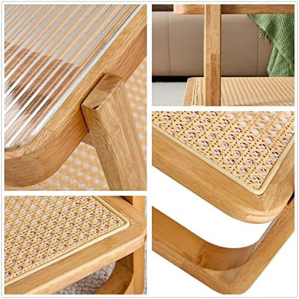 Rectangle Glass Top Solid Wood Coffee Table I693
