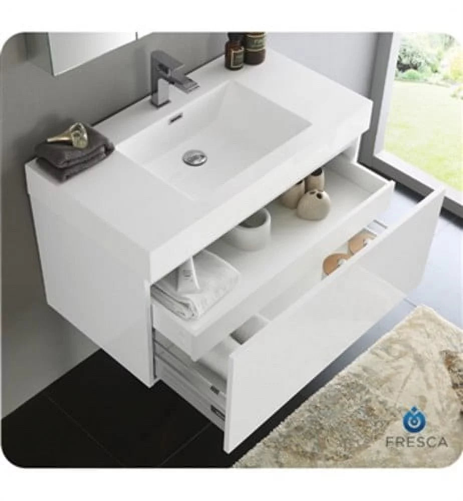 36" Teak Wall Hung Bathroom Vanity & Medicine Cabinet N855950
