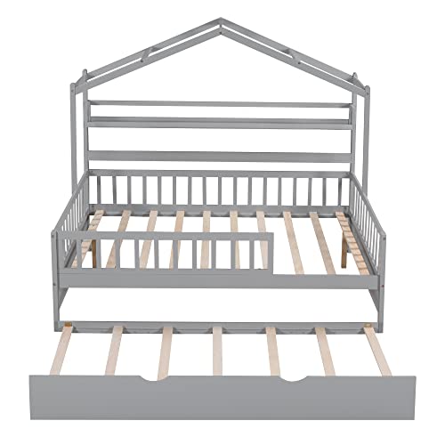 Pink Full Size Wooden House Bed with 2 Drawers Q770