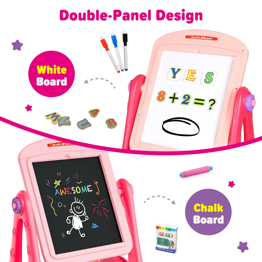 Pink Rotatable Double Sides Art Easel with Whiteboard & Chalkboard P886