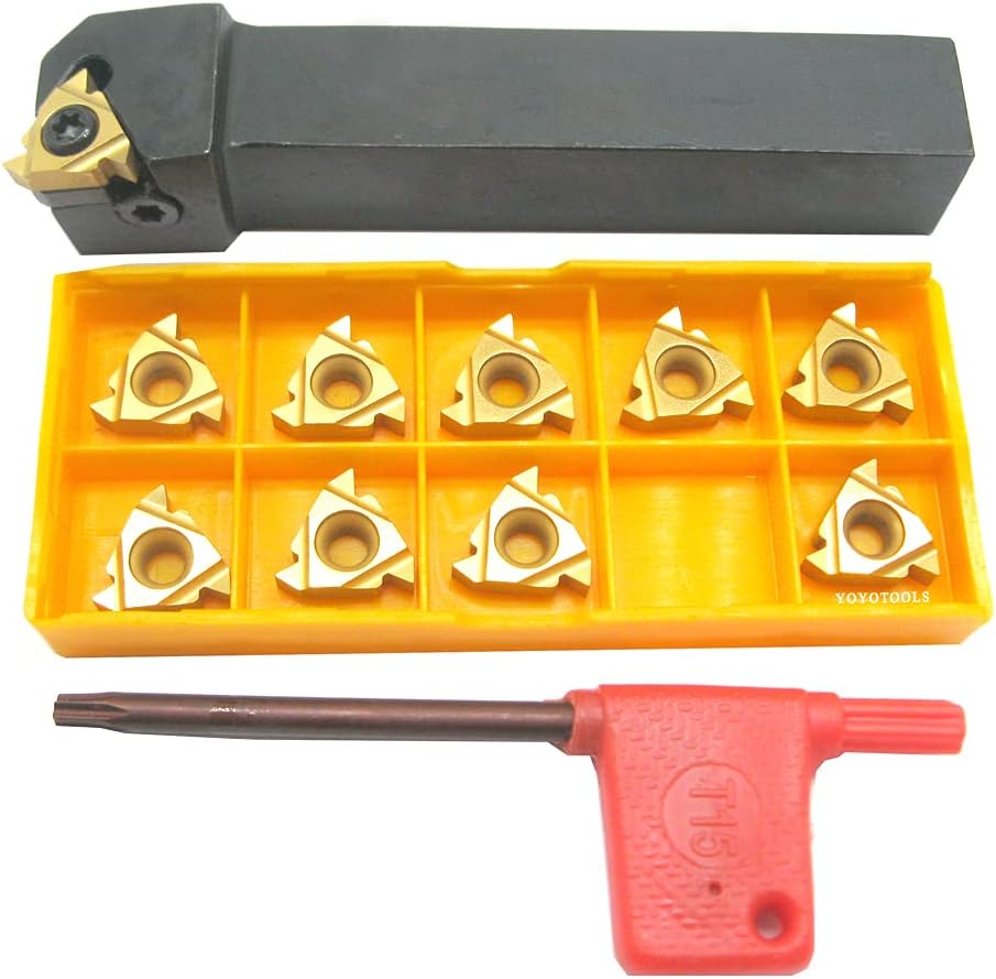 10PCS 16ER AG60 Indexable Carbide Threading Insert Blade with External Threading Turning Tool Holder W65397