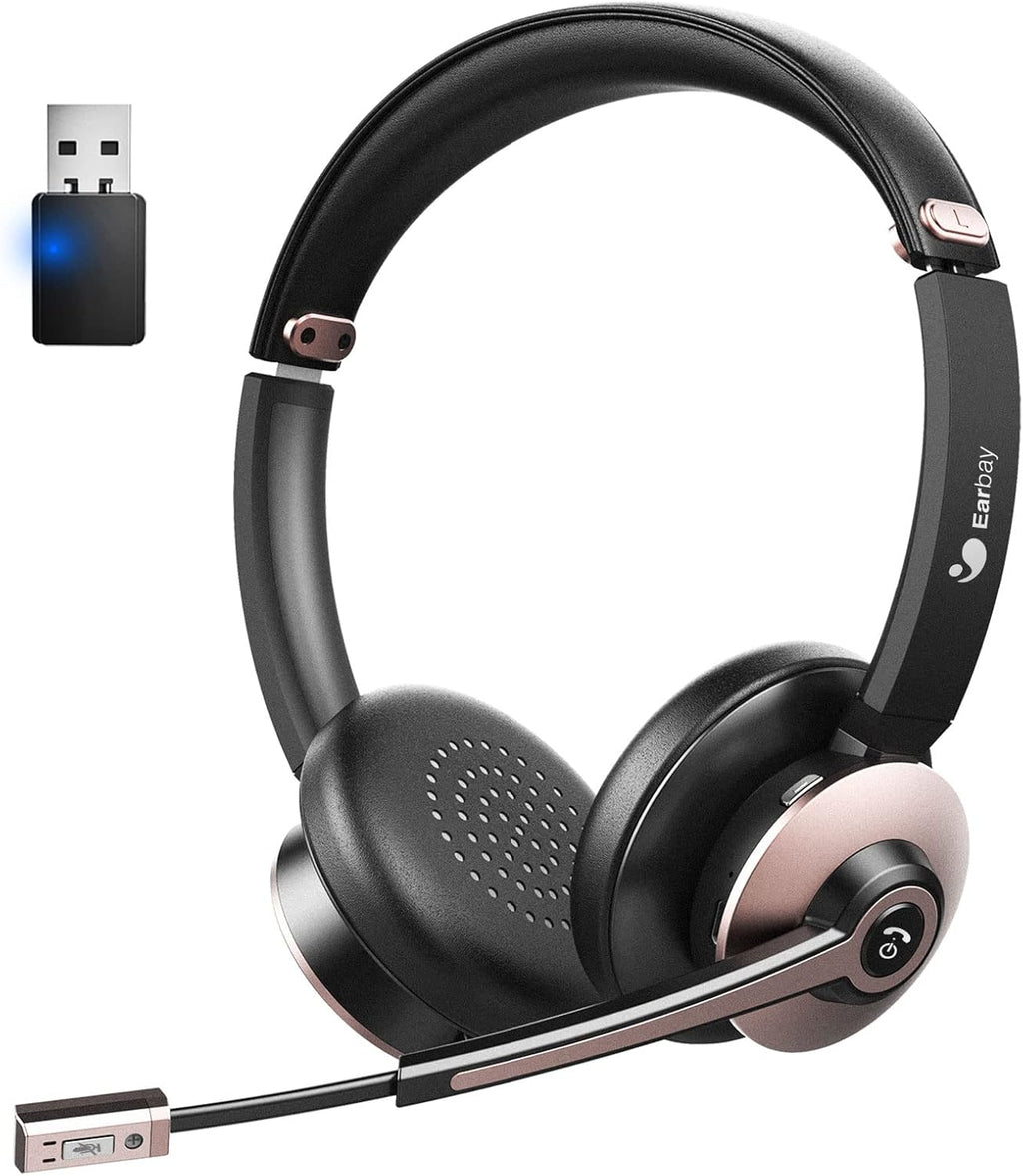 Wireless Bluetooth 5.0 On-Ear Headset with Microphone and USB Dongle, Pack of 2 D933