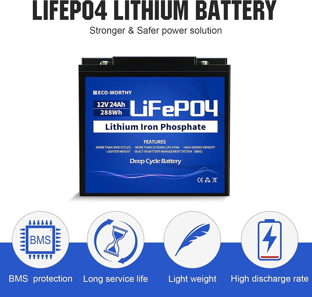 12V 24Ah LiFePO4 Lithium Iron Phosphate Battery with BMS Protection Y852299