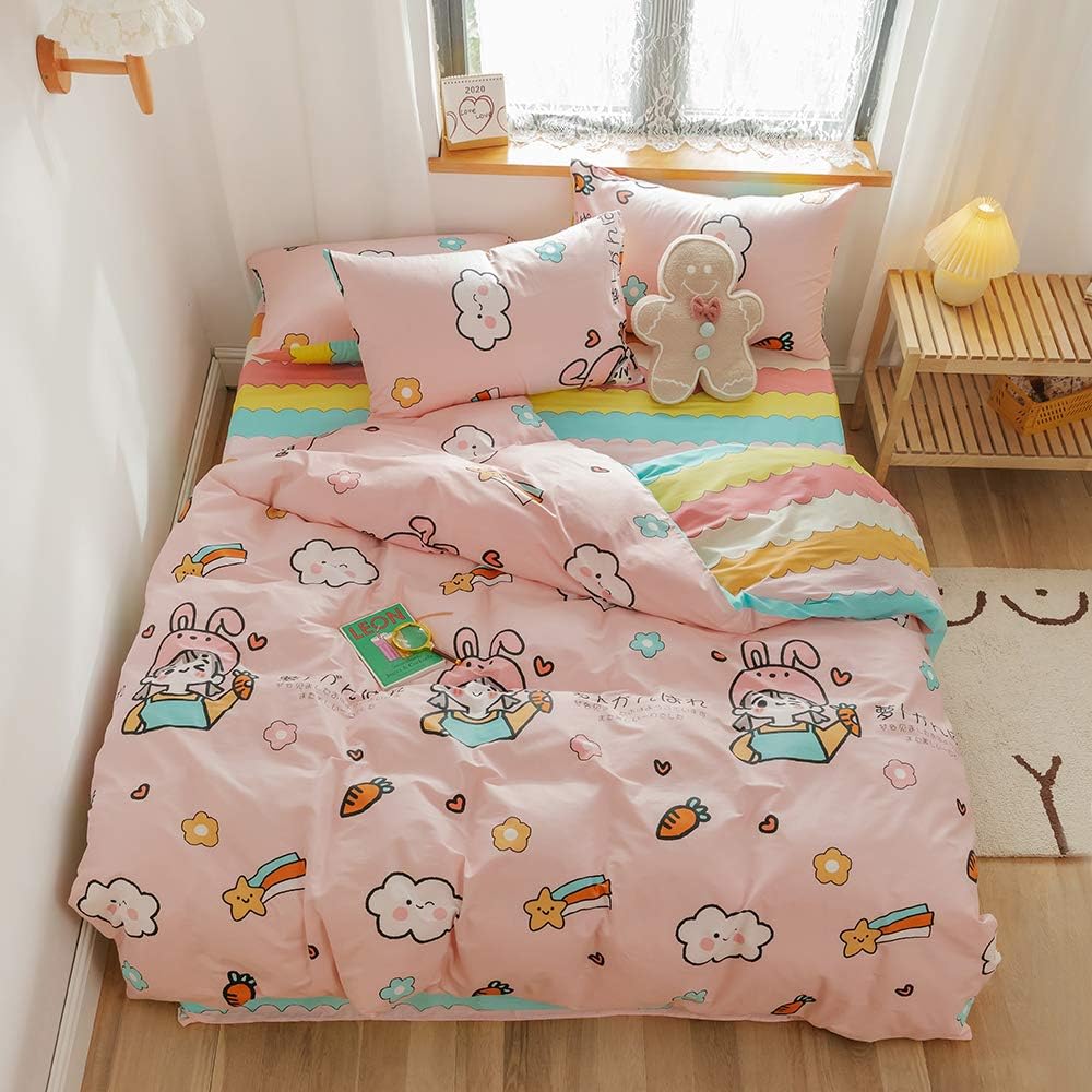 Rainbow Twin Cotton Duvet Cover with Zipper Ties, 1 Comforter Cover 2 Shams Z930