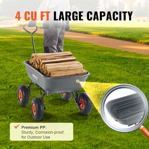 Gray 4 Cu.Ft. 600lbs Poly Garden Cart Dump Wagon with Steel Frame O96422