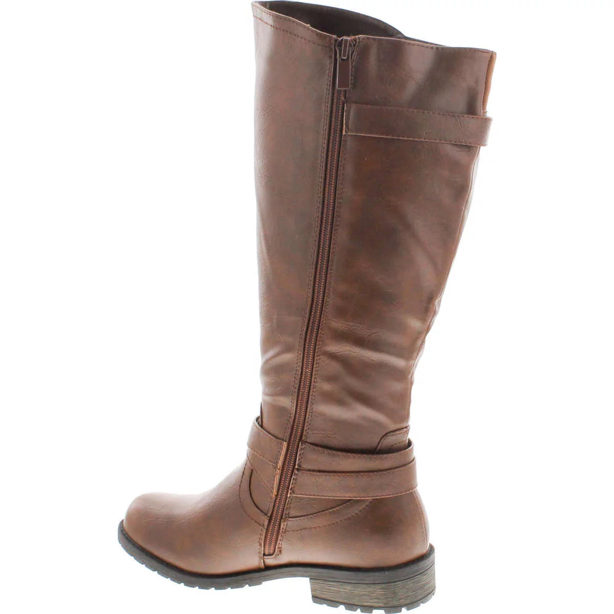 Brown Knee High Side Zipper Riding Boots Z544