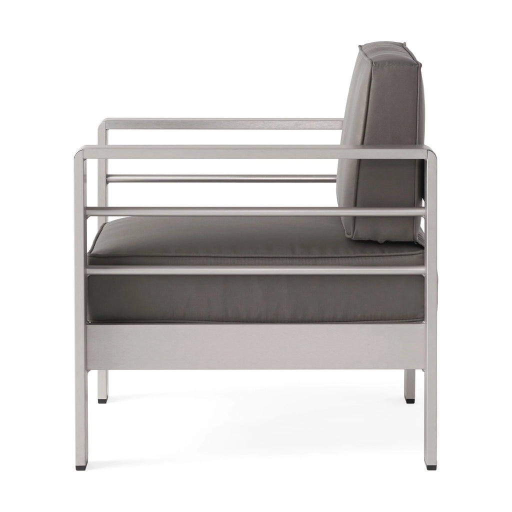 Light Gray and Gray 7 Seater Aluminum Chat Set with Fire Pit Q525787