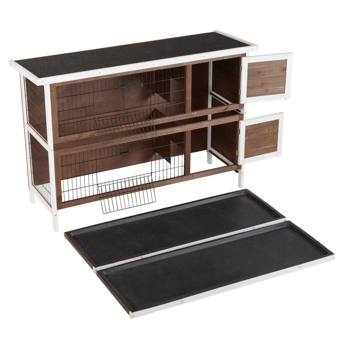 2-Story Wooden Rabbit Hutch with Lockable Doors T6457