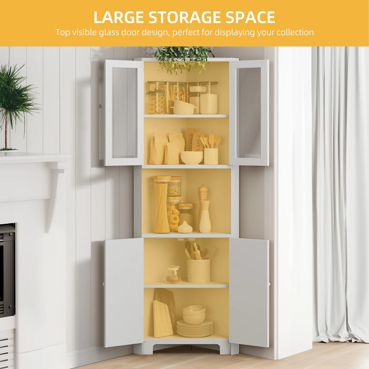 White 4 Door Tall Corner Storage Cabinet E400764