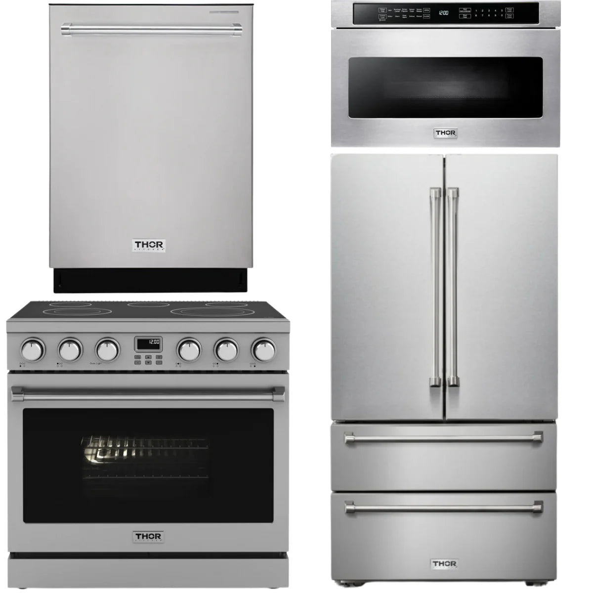 36 Electric Range, Refrigerator, Dishwasher and Microwave J410443