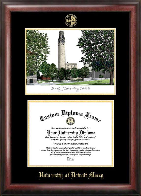 Gold Embossed Diploma Frame with Campus Images Lithograph E2815
