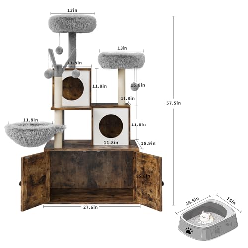 Oak Brown Cat Tree with Litter Box Enclosure Q55076