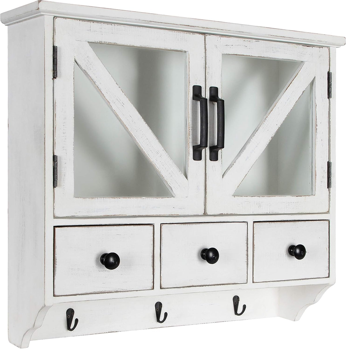 Rustic Wood Wall Cabinet with Magnetic Doors and Three Drawers A481844