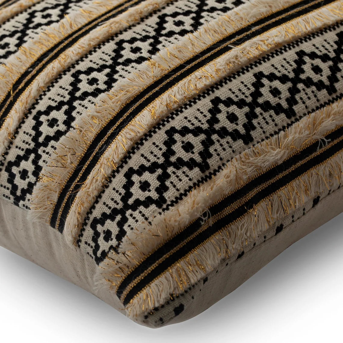 Black & Beige Pack of 2 Cotton Striped Lumbar Cushion Covers X6637