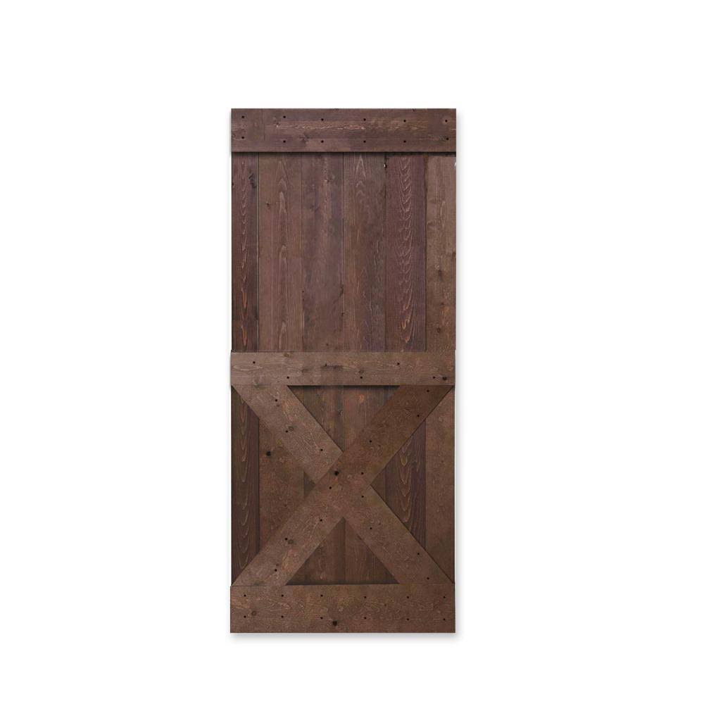 Walnut Stain Knotty Pine Wood Interior Sliding Barn Door G9457