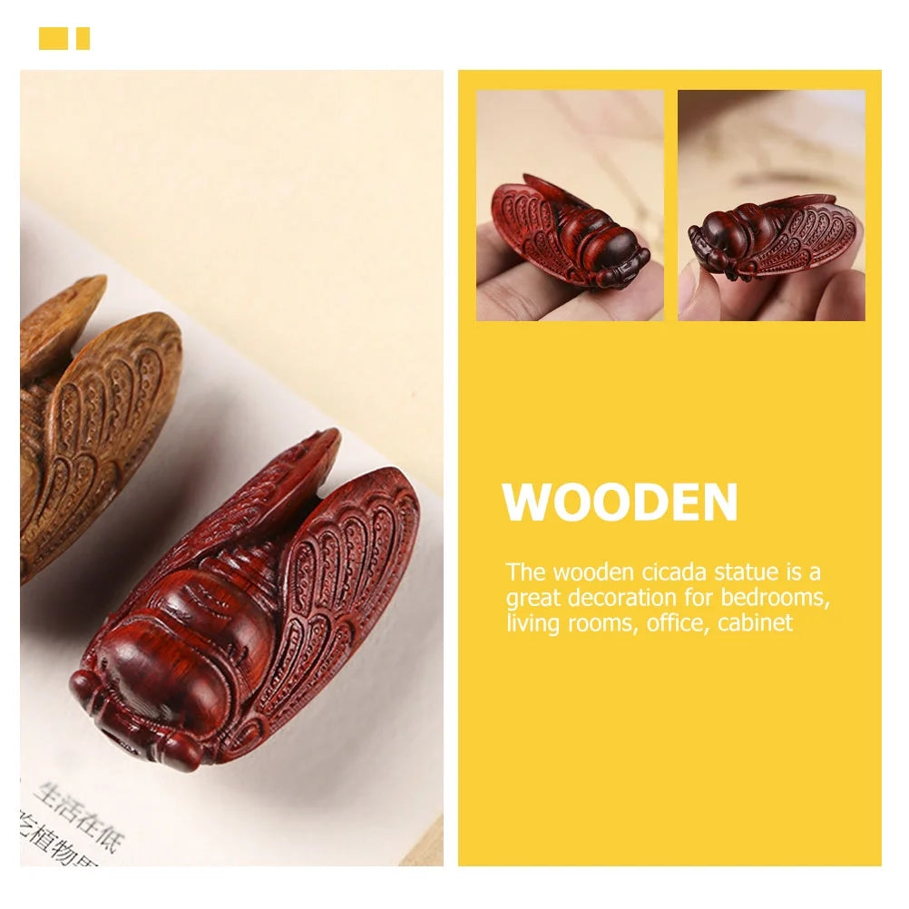 Wooden Cicada Figurine Handmade Ornament O2349