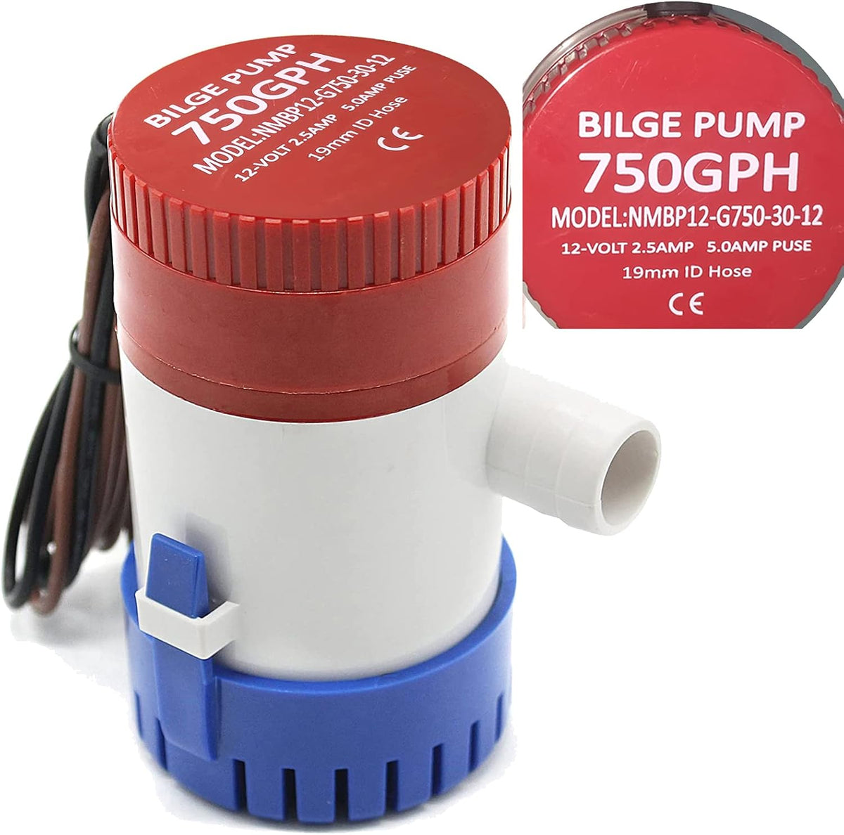 DC Submersible Bilge Water Pump 750 GPH 12V 3/4 inch Hose Outlet Q8324