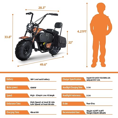 36V 1000W Electric Dirt Bike, 2-Speed Off-Road Motorcycle, Dark Red O838167
