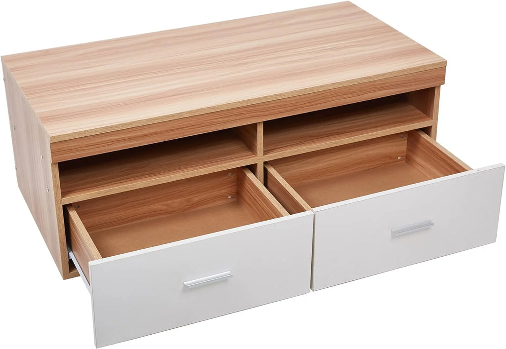 Wood Coffee Table with 2 Bin Drawers and Compartments A807256