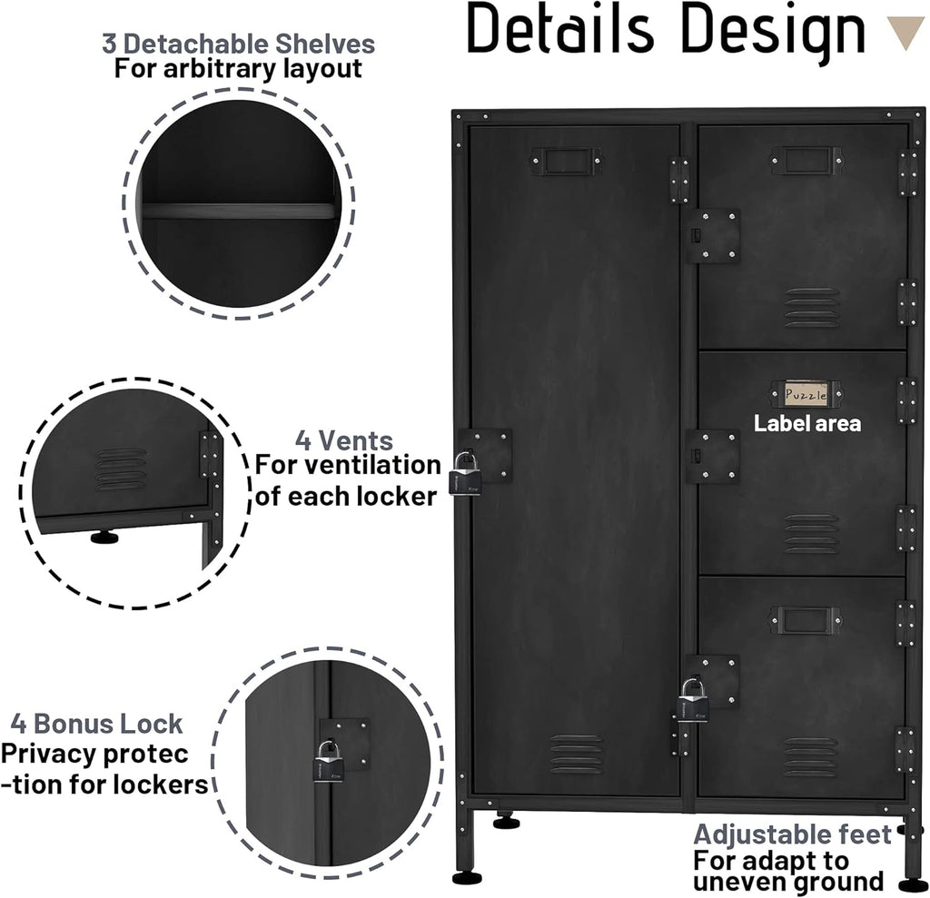 4 Door Lockable Black Metal Storage Cabinet with Shelves P1421