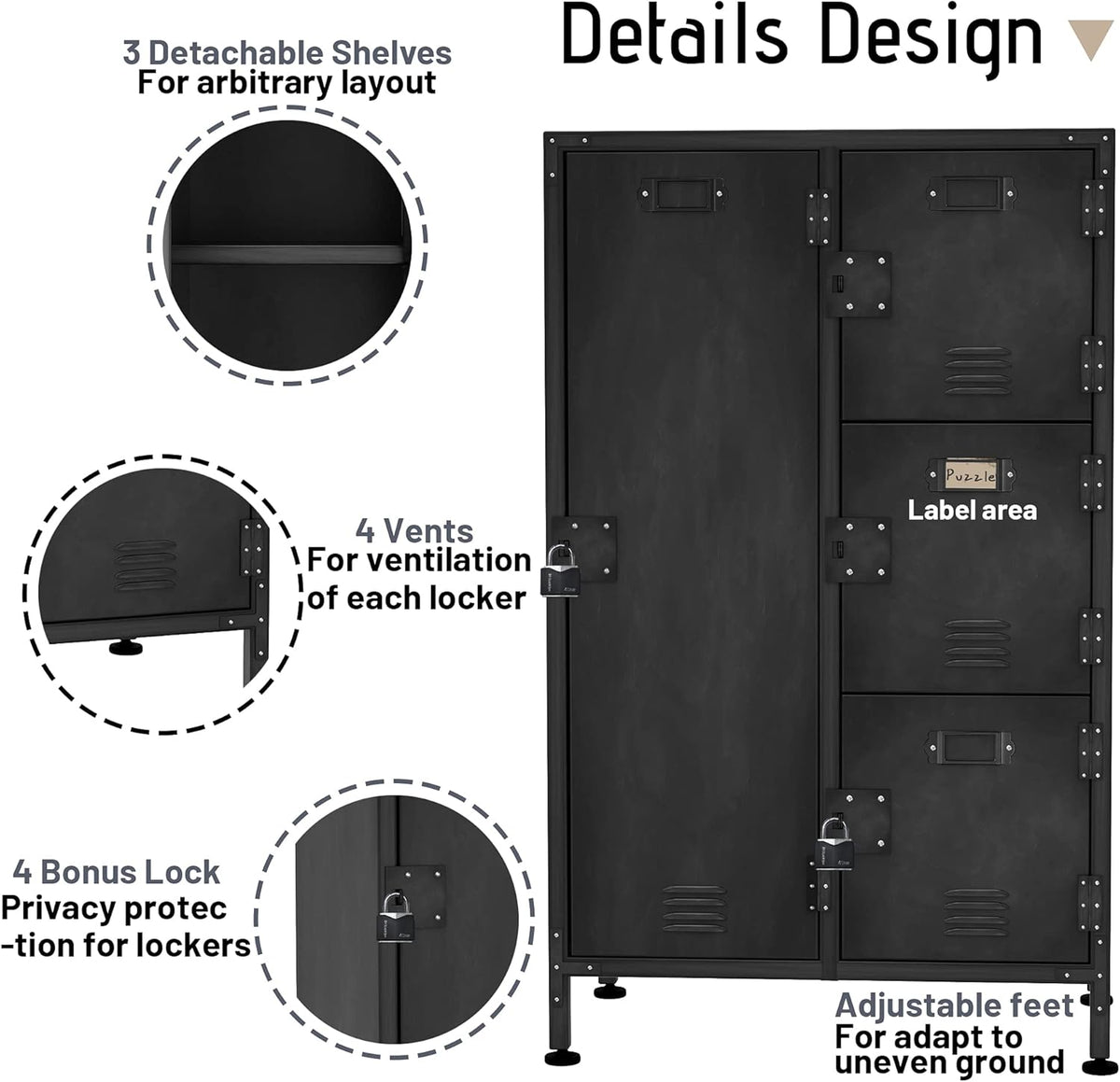 4 Door Lockable Black Metal Storage Cabinet with Shelves P1421