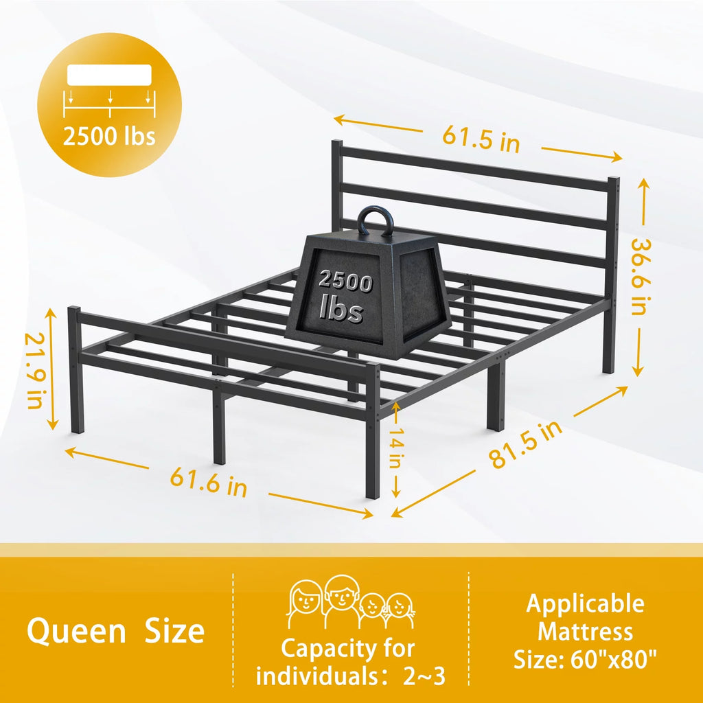 Queen Size Metal Platform Bed Frame with Headboard and Footboard M3056
