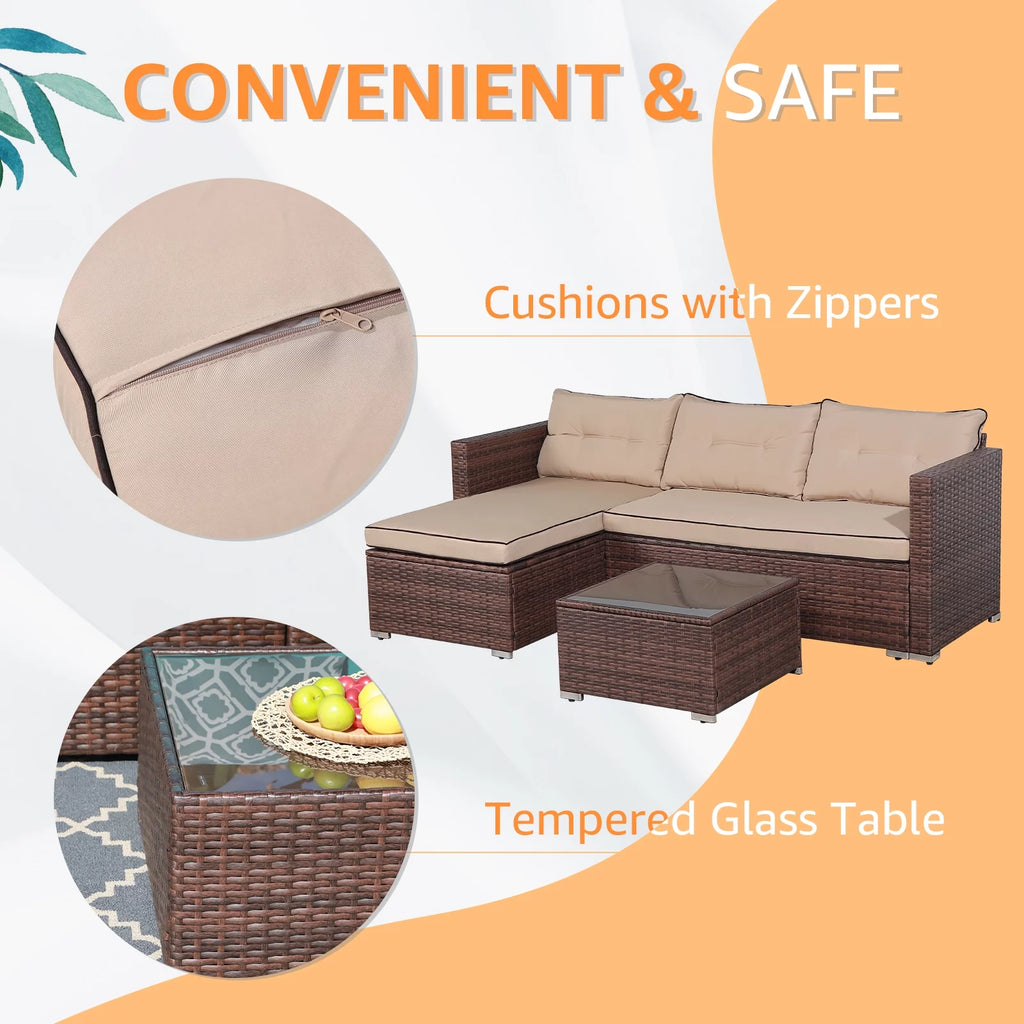 5-Piece Grey Rattan Outdoor Sectional Sofa Set with Glass Coffee Table Q946704